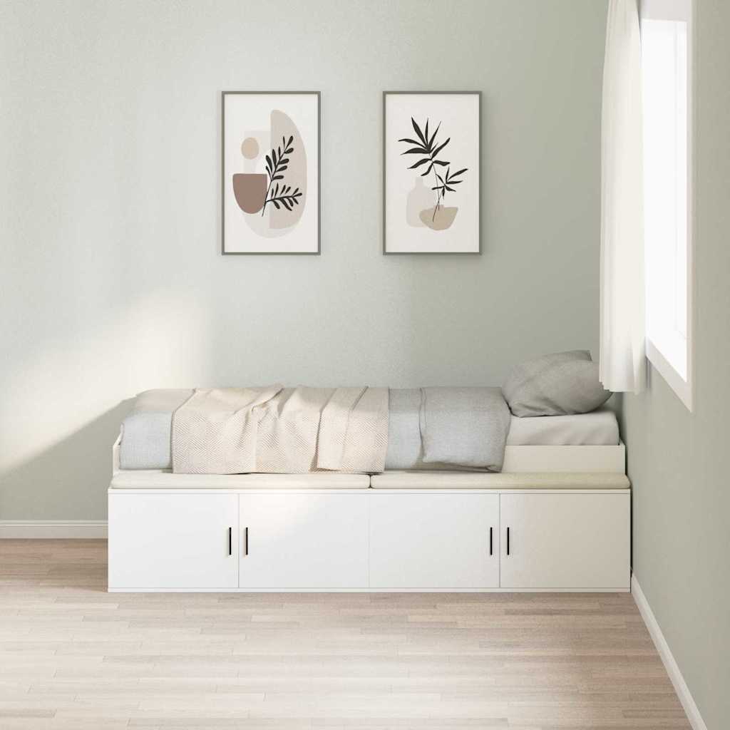 Ágykeret fiókkal tárolóval ajtóval Fehér 90 x 200 cm Szerelt Fa