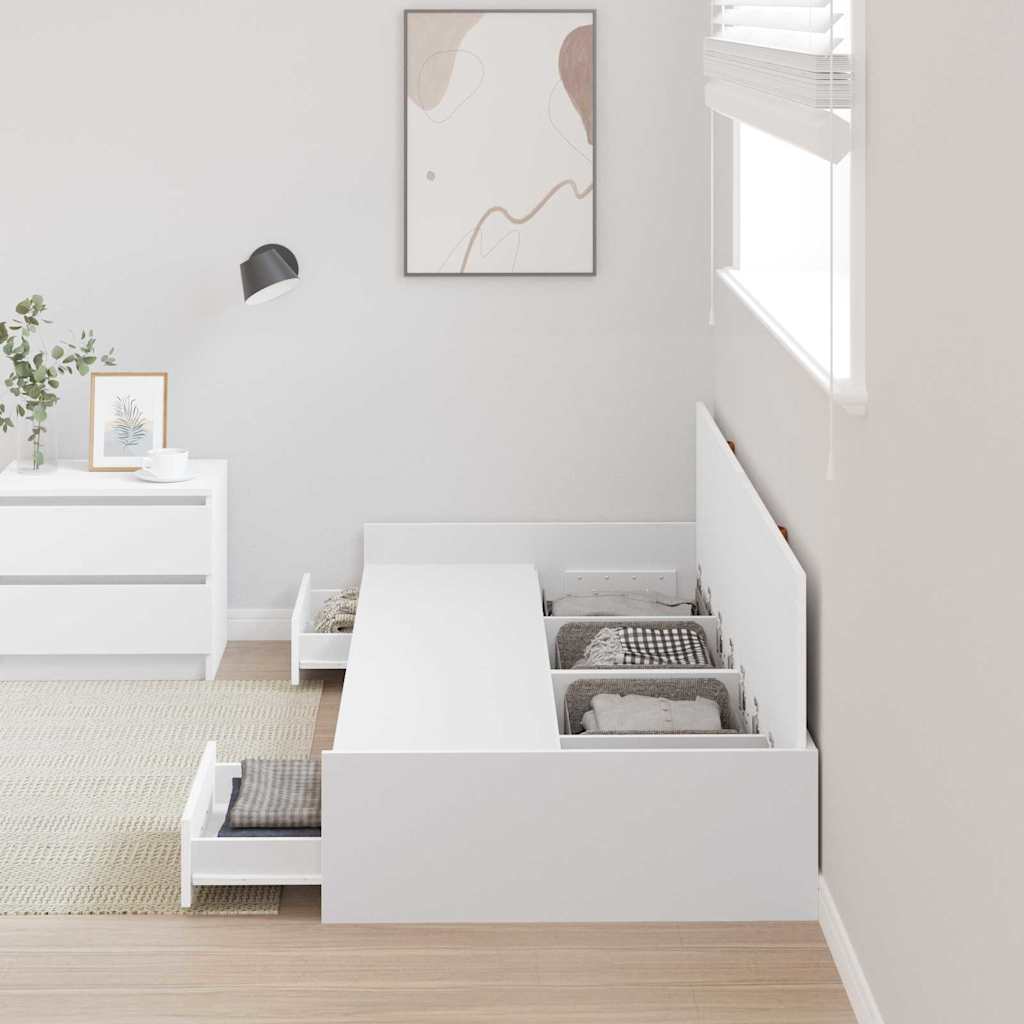 Ágykeret fiókkal fejtámlával Fehér 100 x 200 cm Szerelt Fa