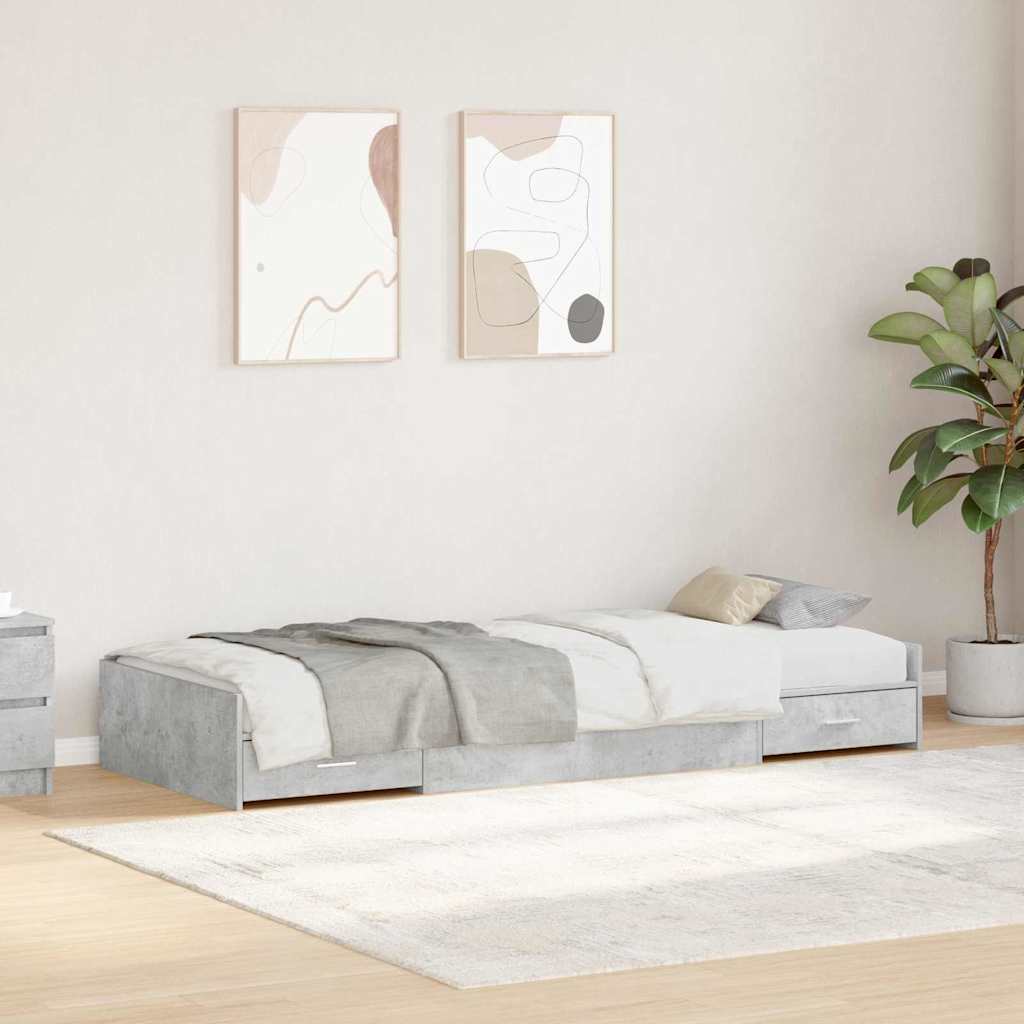 Ágykeret fiókkal tárolóval Beton Szürke 100 x 200 cm Szerelt Fa