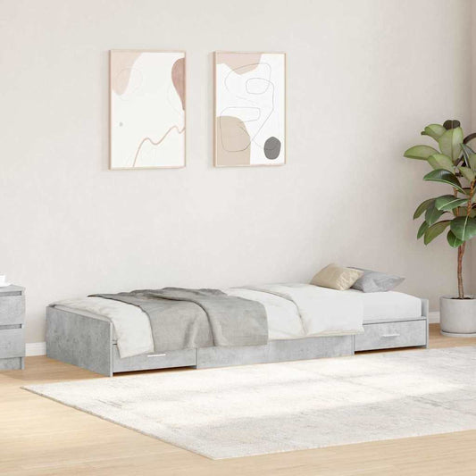 Ágykeret fejtámlával fiókkal Beton Szürke 80 x 200 cm Faanyag