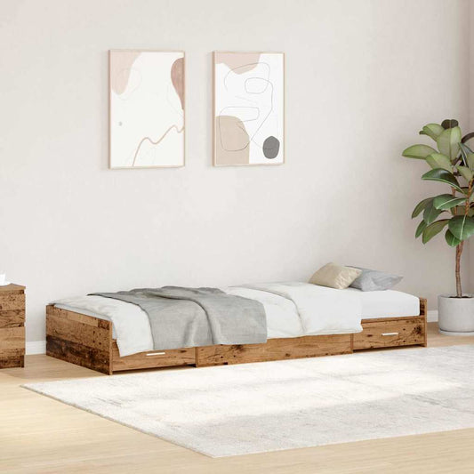 Ágykeret fejtámlával fiókkal Öreg fa 80 x 200 cm Faanyag