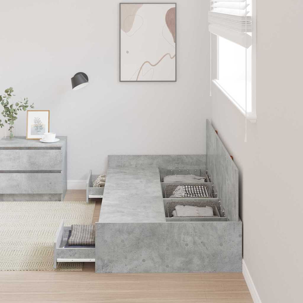 Ágykeret fiókkal tárolóval Beton Szürke 90 x 190 cm Szerelt Fa
