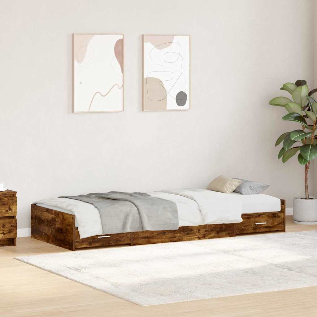 Ágykeret fiókkal tárolóval Füstölt tölgy 90 x 190 cm Szerelt Fa