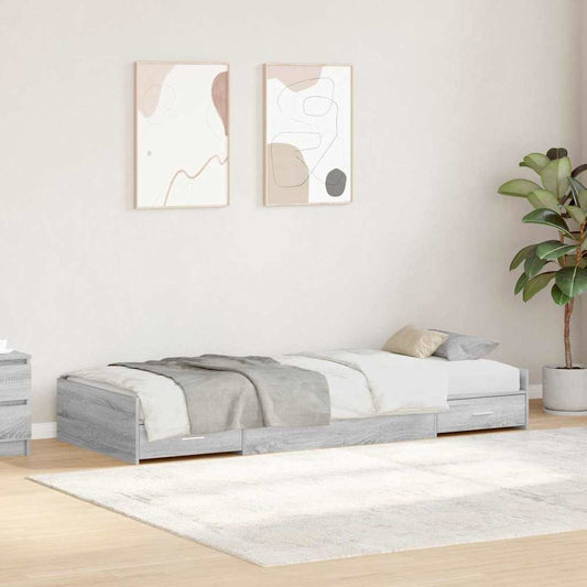 Ágykeret fejtámlával fiókkal Szürke Sonoma 75 x 190 cm Faanyag