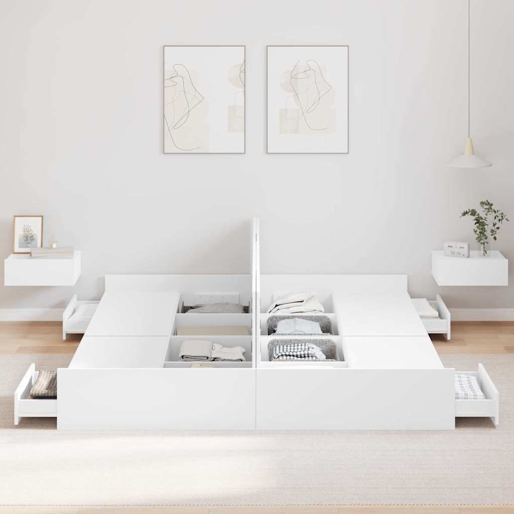 Ágykeret tárolóval fiókkal Fehér 200 x 200 cm Szerelt Fa