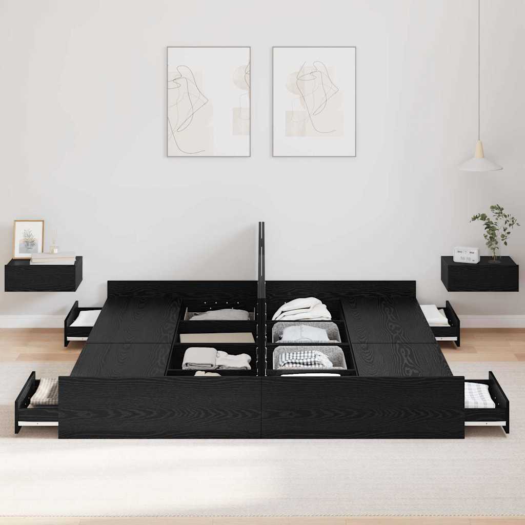 Ágykeret tárolóval fiókkal Fekete tölgy 200 x 200 cm Szerelt Fa
