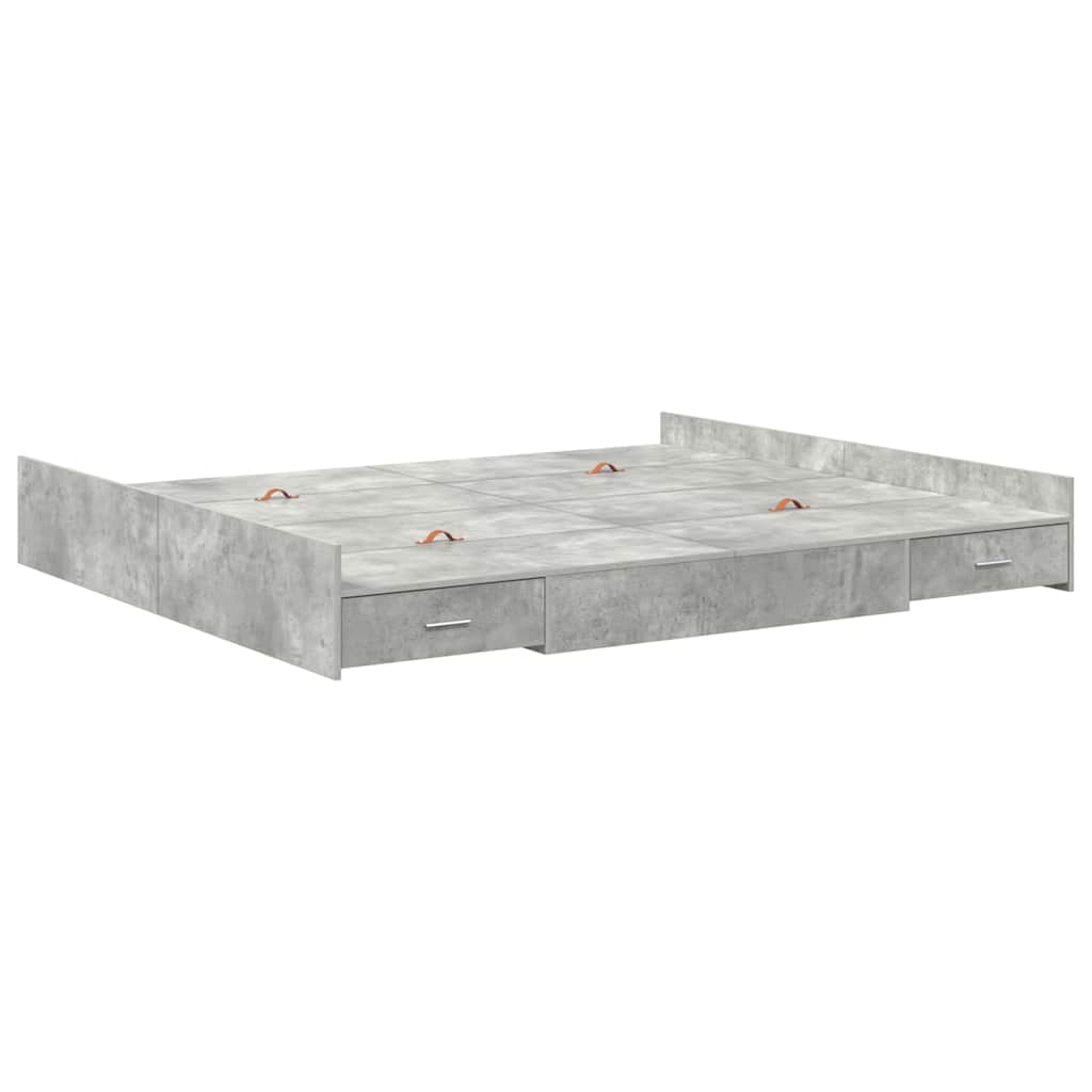 Ágykeret tárolóval fiókkal Beton Szürke 200 x 200 cm Szerelt Fa