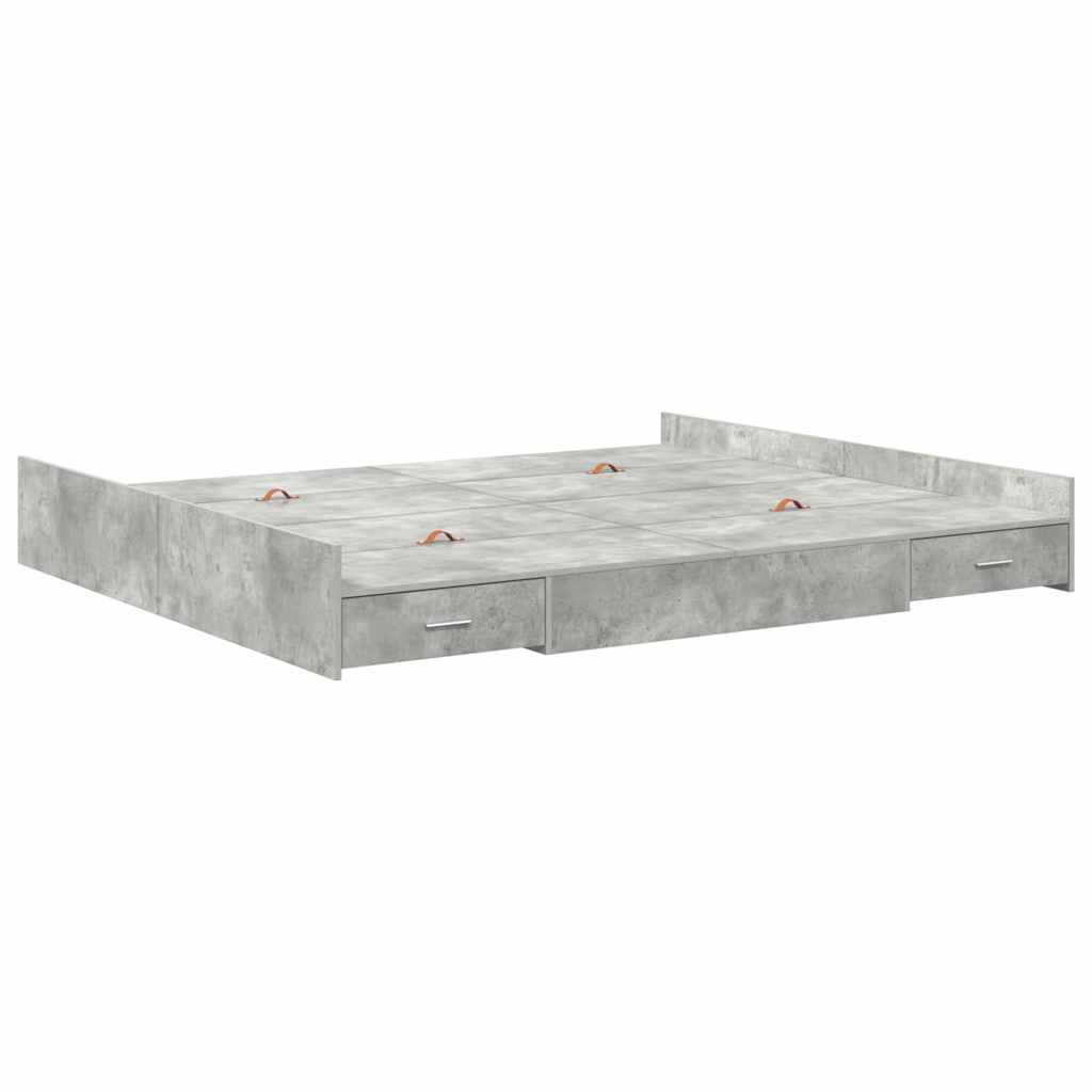 Ágykeret tárolóval fiókkal Beton Szürke 200 x 200 cm Szerelt Fa