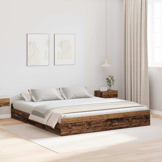 Ágykeret tárolóval fejtámlával Öreg fa 200 x 200 cm Faanyag