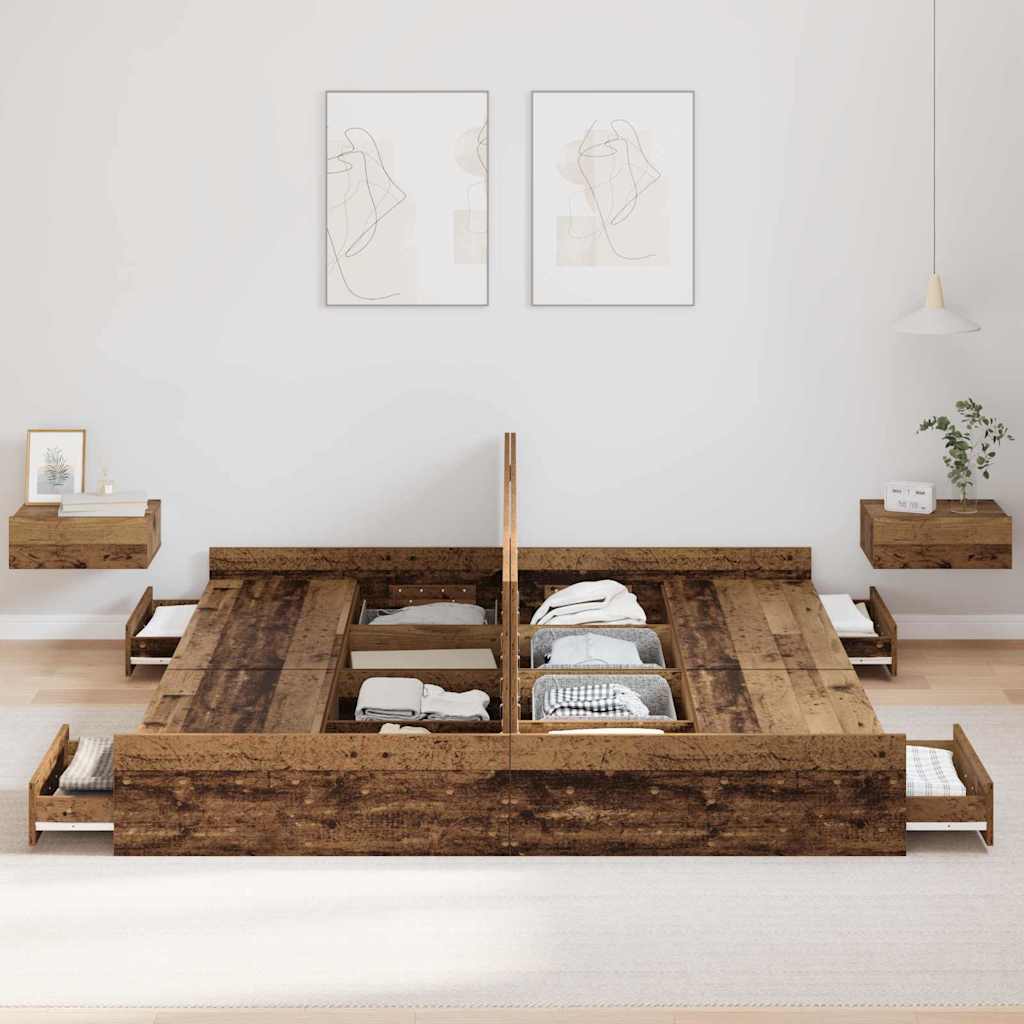 Ágykeret tárolóval fejtámlával Öreg fa 200 x 200 cm Faanyag