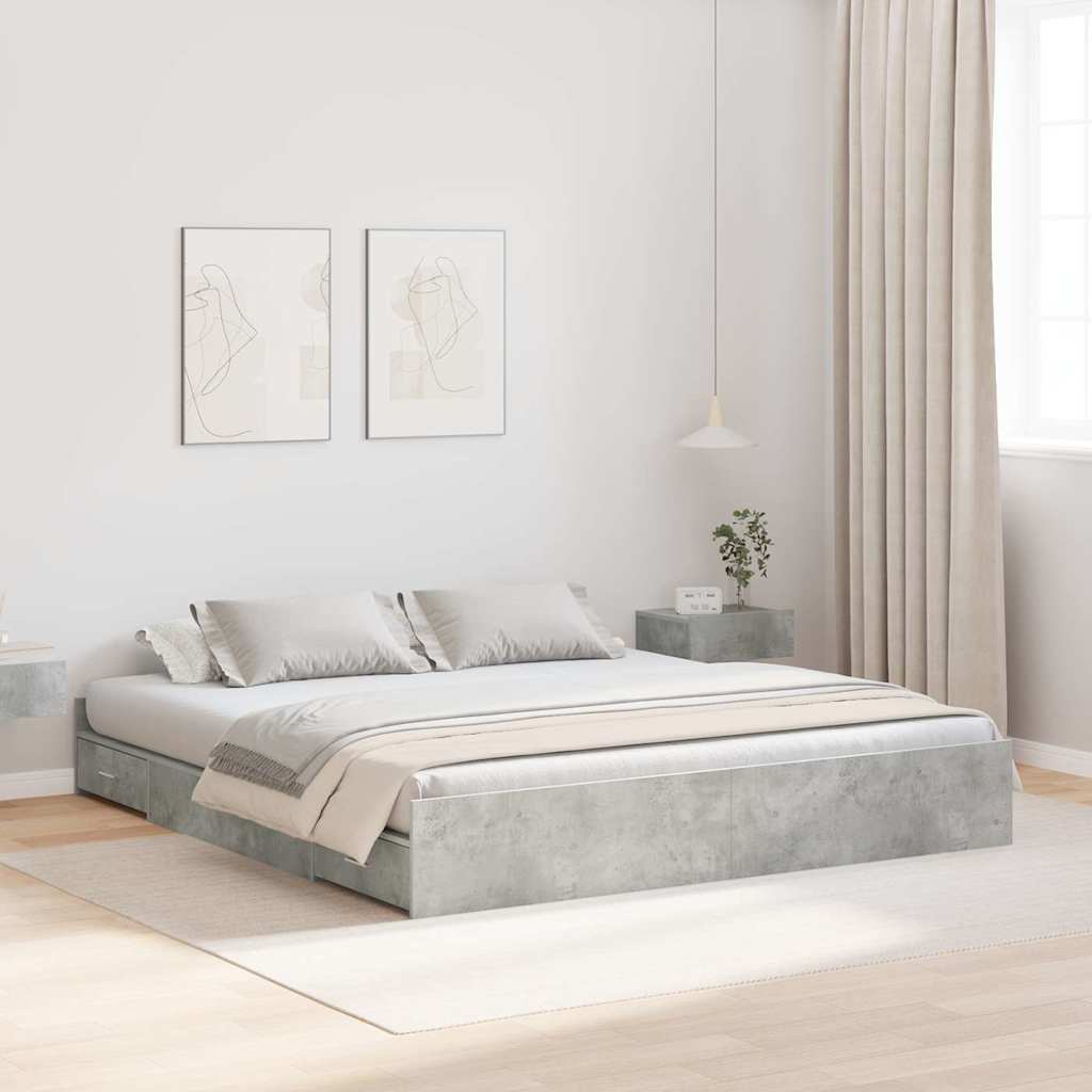 Ágykeret tárolóval fiókkal Beton Szürke 180 x 200 cm Szerelt Fa