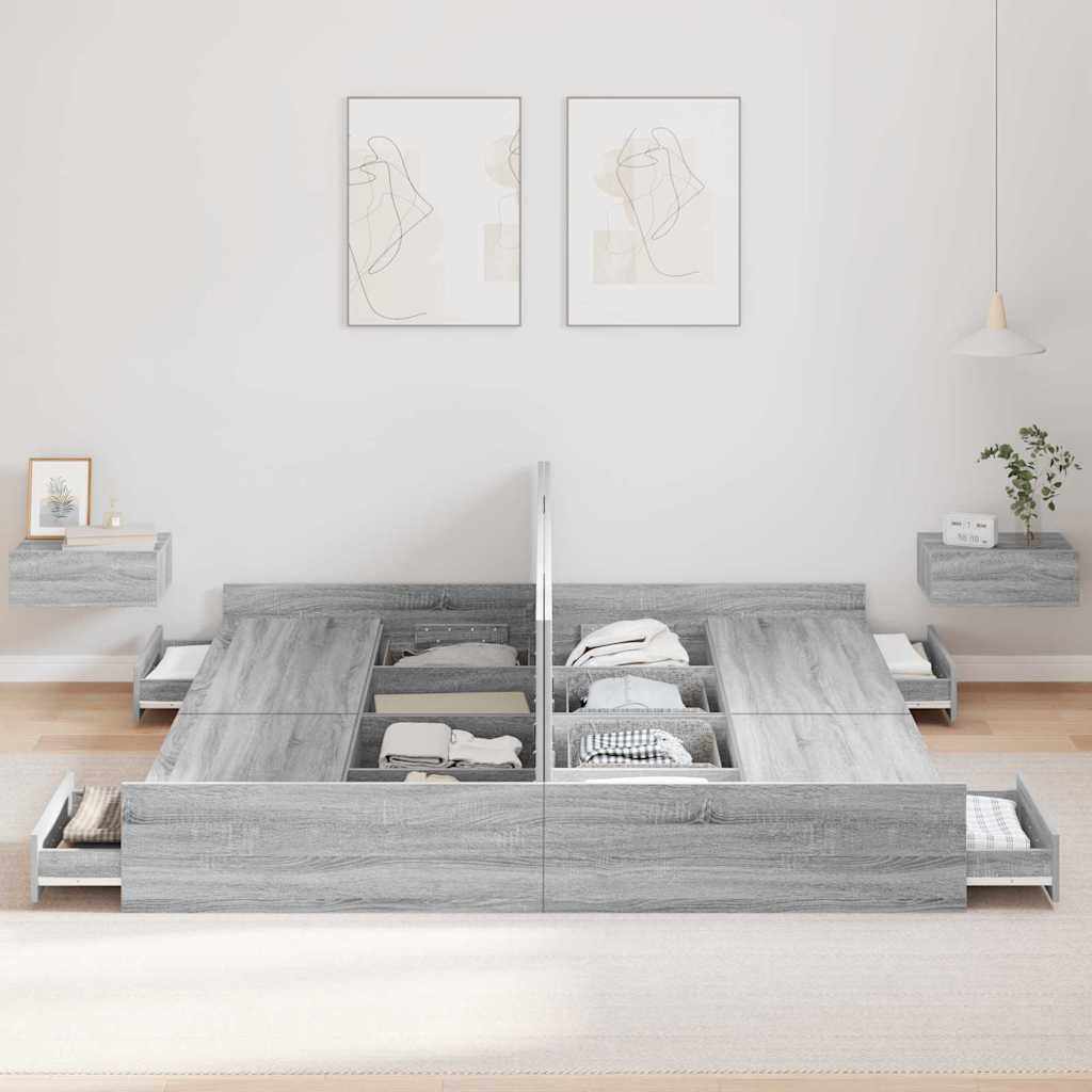 Ágykeret tárolóval Szürke Sonoma 180 x 200 cm Szerelt Fa