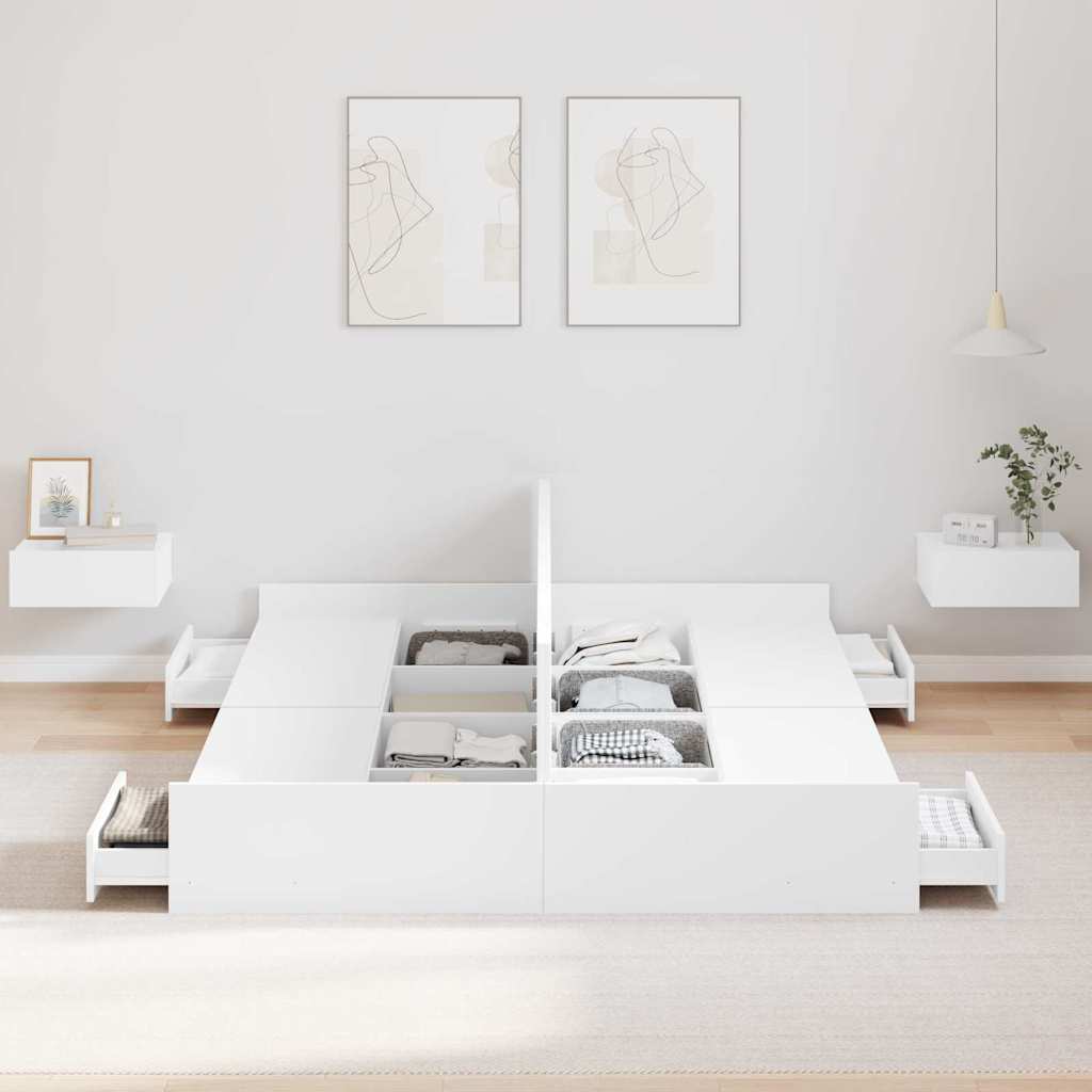 Ágykeret tárolóval fiókkal Fehér 160 x 200 cm Szerelt Fa