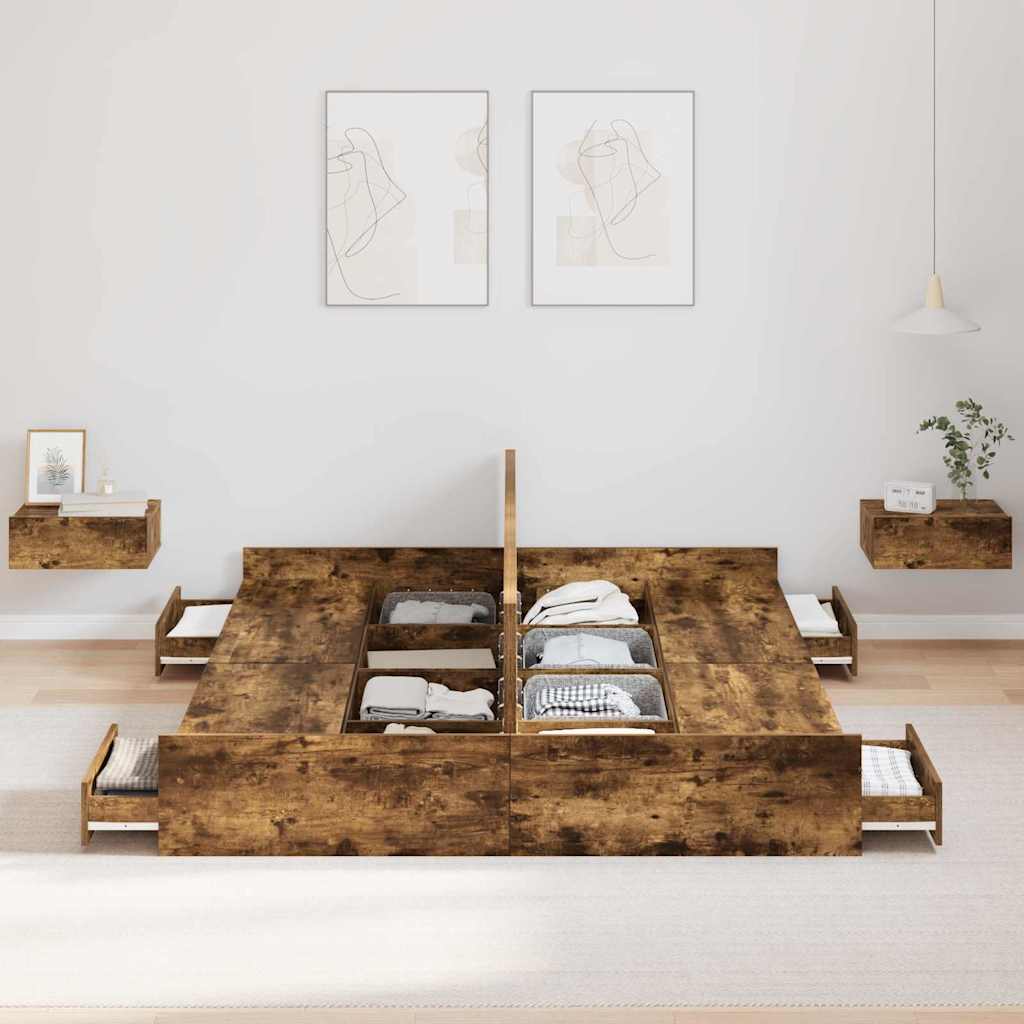 Ágykeret tárolóval Füstölt tölgy 160 x 200 cm Szerelt Fa