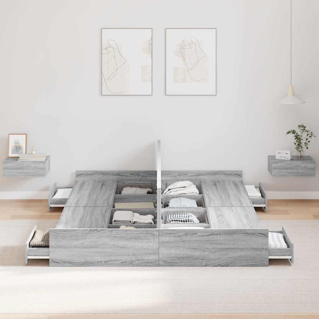 Ágykeret tárolóval Szürke Sonoma 140 x 200 cm Szerelt Fa