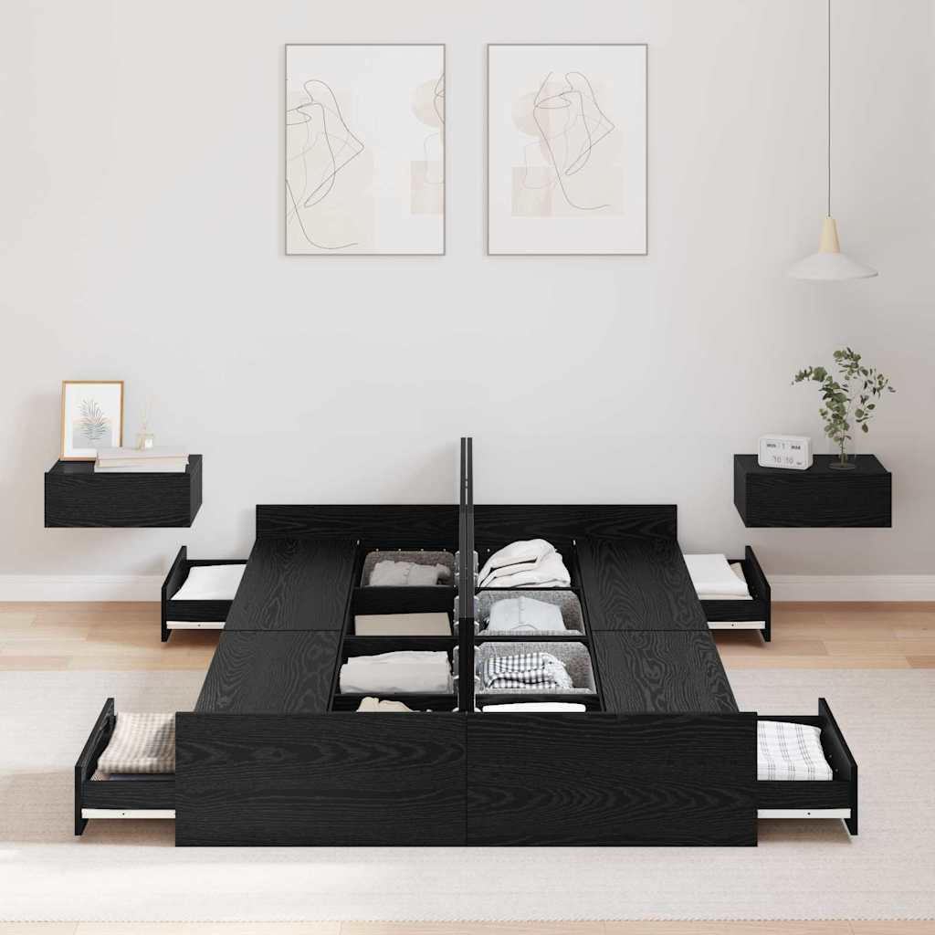 Ágykeret tárolóval fiókkal Fekete tölgy 120 x 200 cm Szerelt Fa