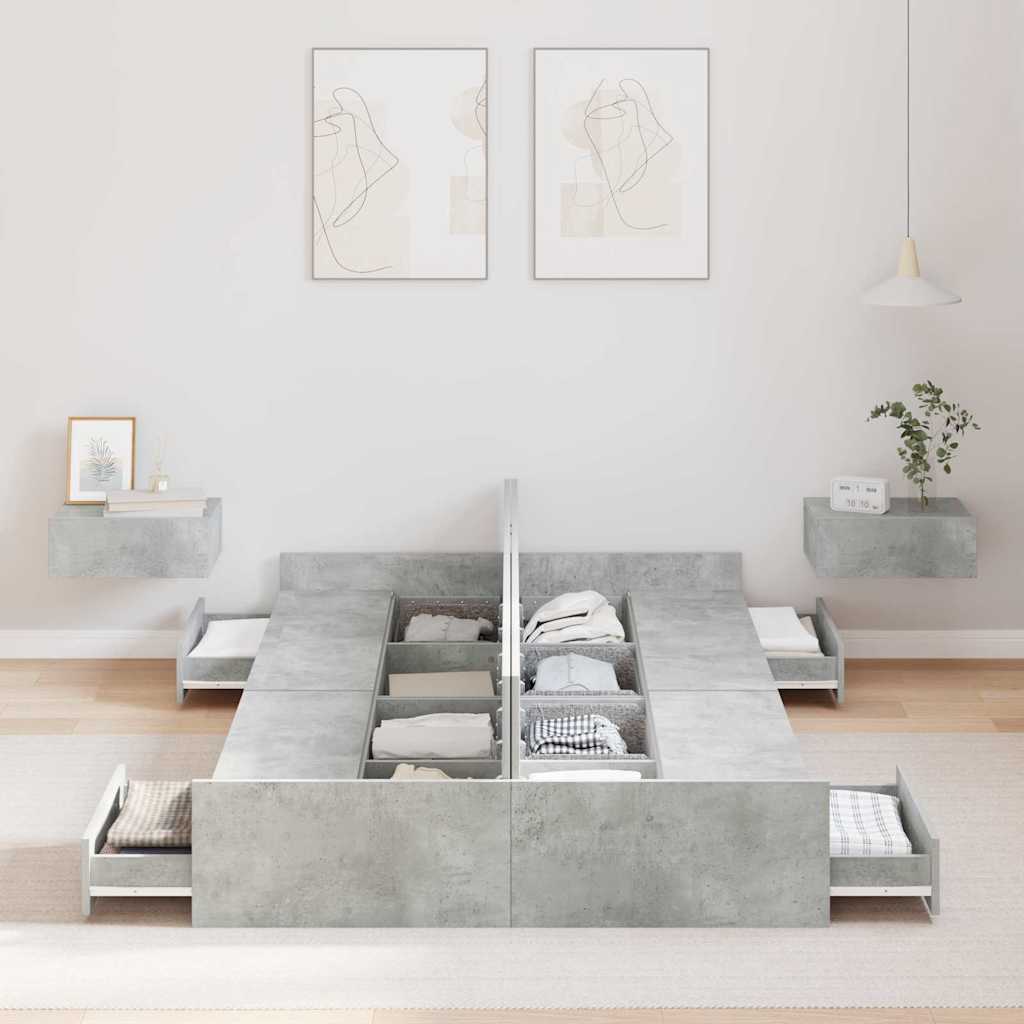 Ágykeret tárolóval fiókkal Beton Szürke 120 x 200 cm Szerelt Fa