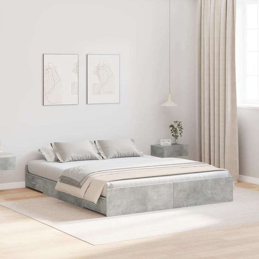 Ágykeret tárolóval fiókkal Beton Szürke 140 x 190 cm Faanyag