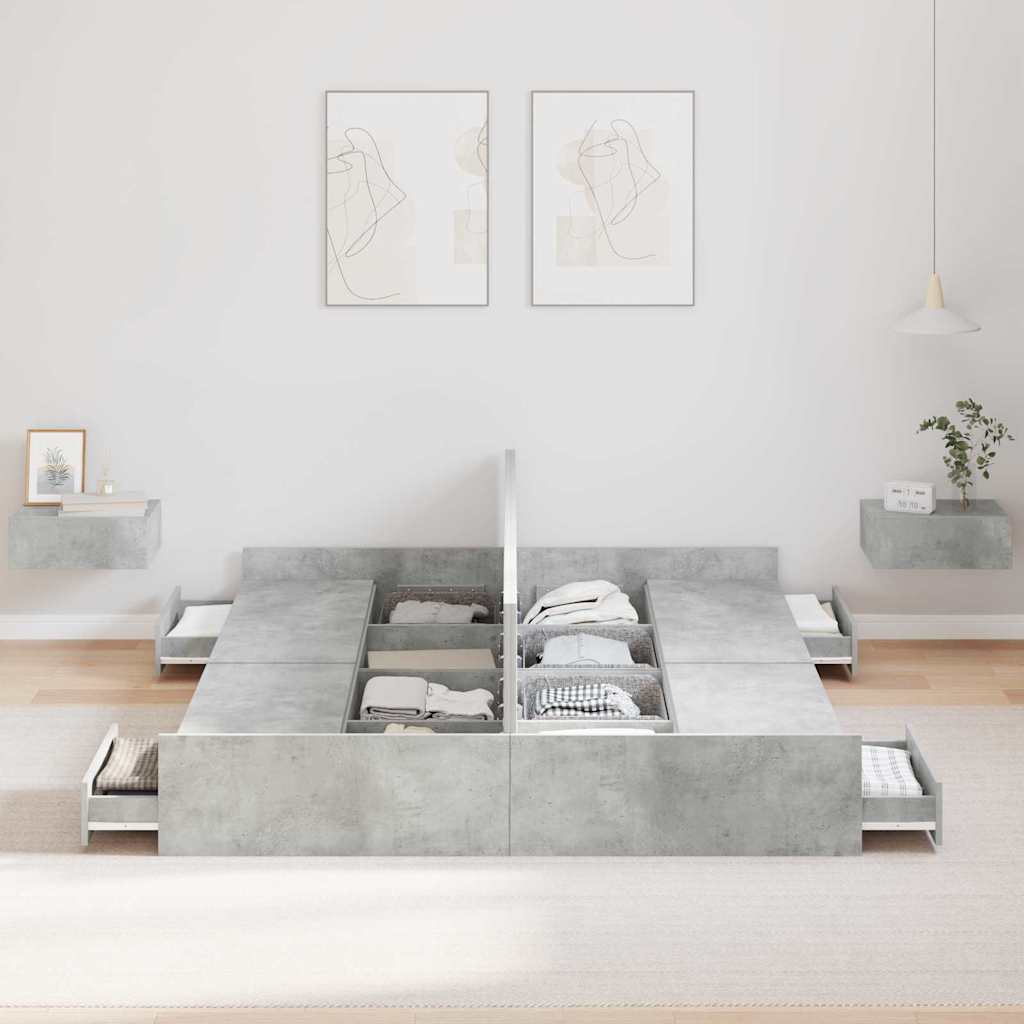 Ágykeret tárolóval fiókkal Beton Szürke 140 x 190 cm Szerelt Fa