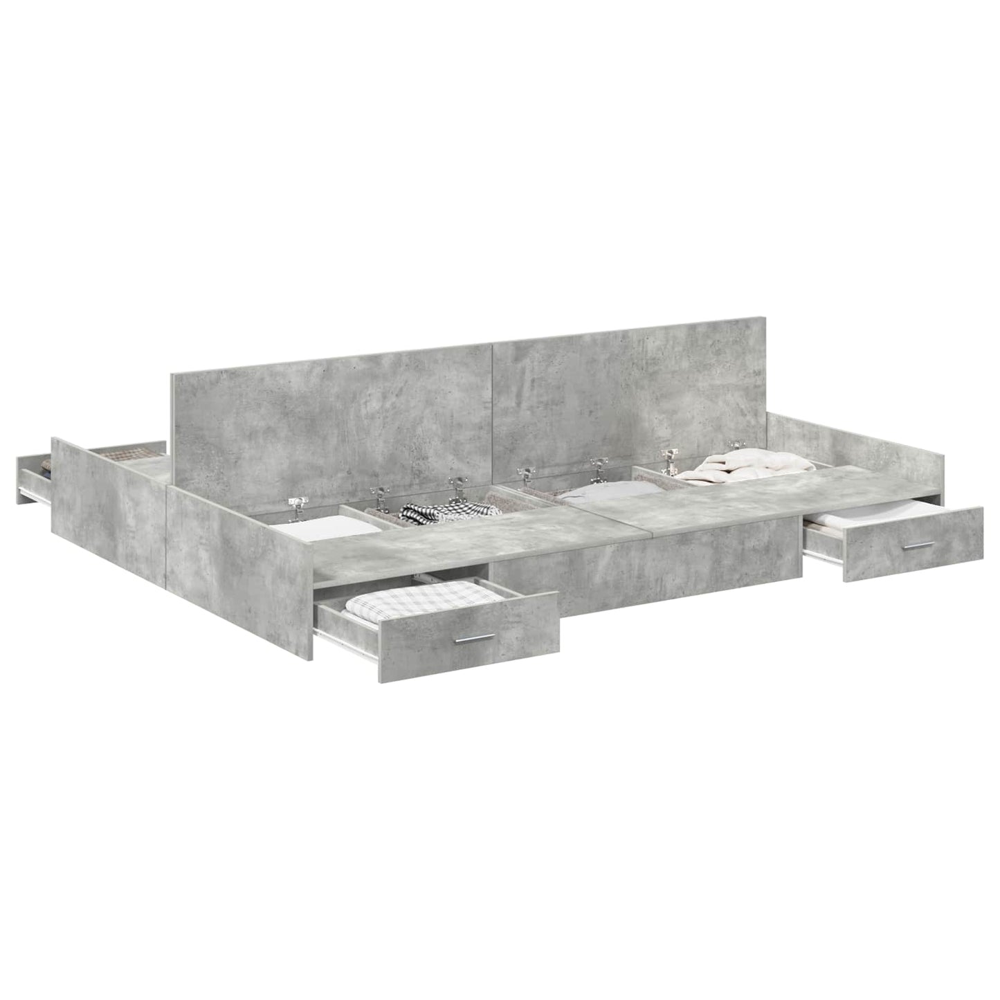 Ágykeret tárolóval fiókkal Beton Szürke 135 x 190 cm Szerelt Fa