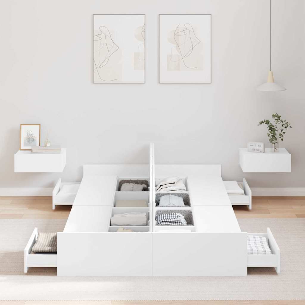 Ágykeret tárolóval fiókkal Fehér 120 x 190 cm Szerelt Fa