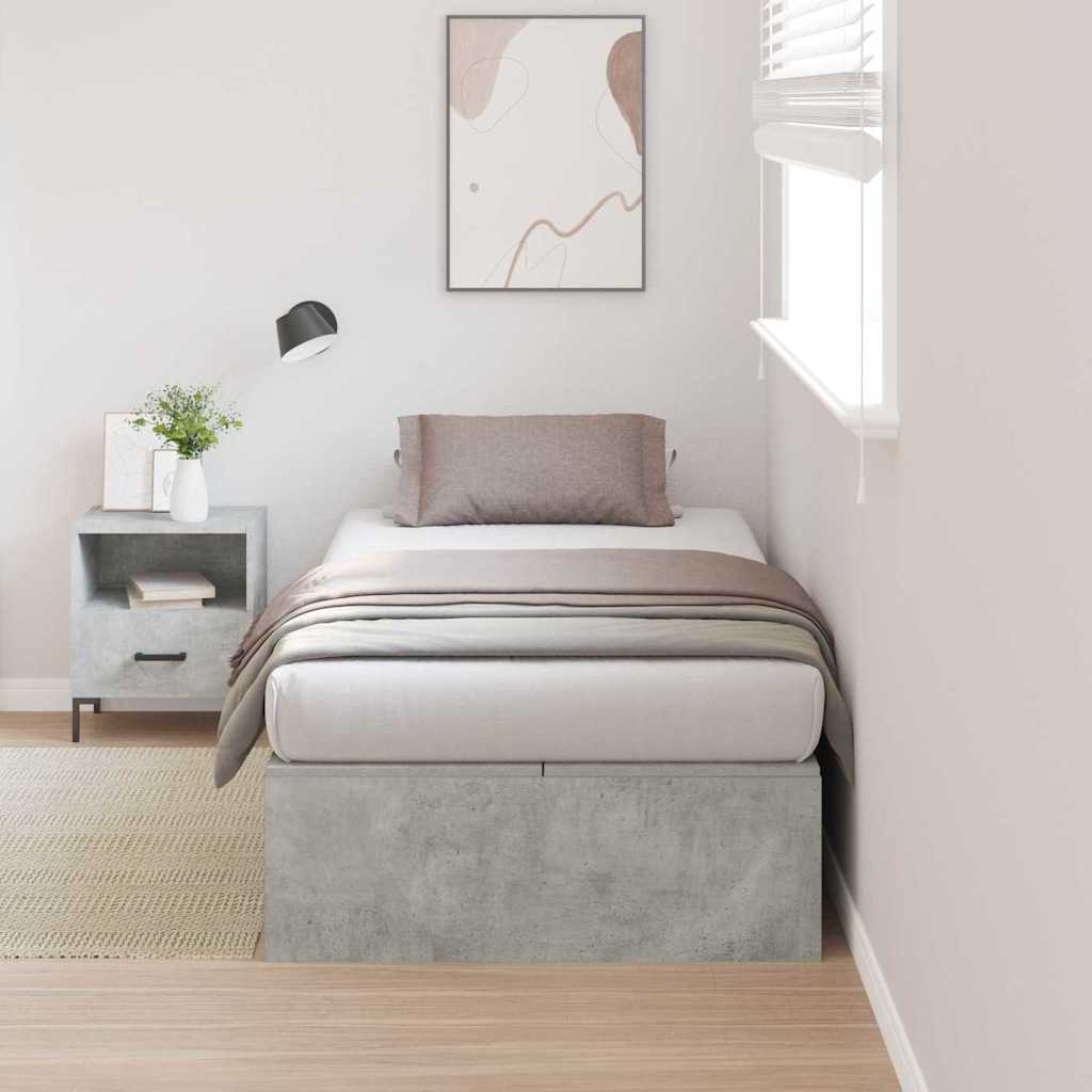 Ágykeret tárolóval ajtóval Beton Szürke 90 x 200 cm Szerelt Fa