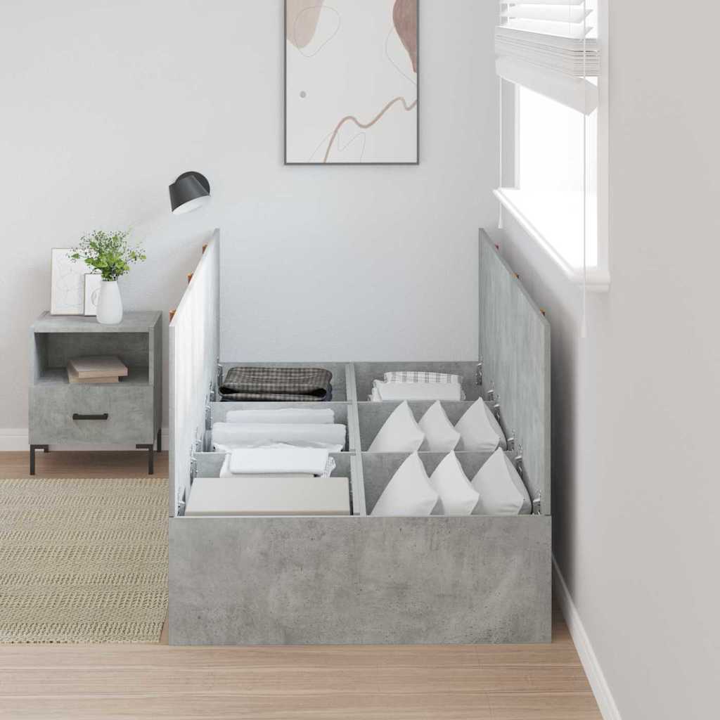 Ágykeret tárolóval ajtóval Beton Szürke 90 x 200 cm Szerelt Fa