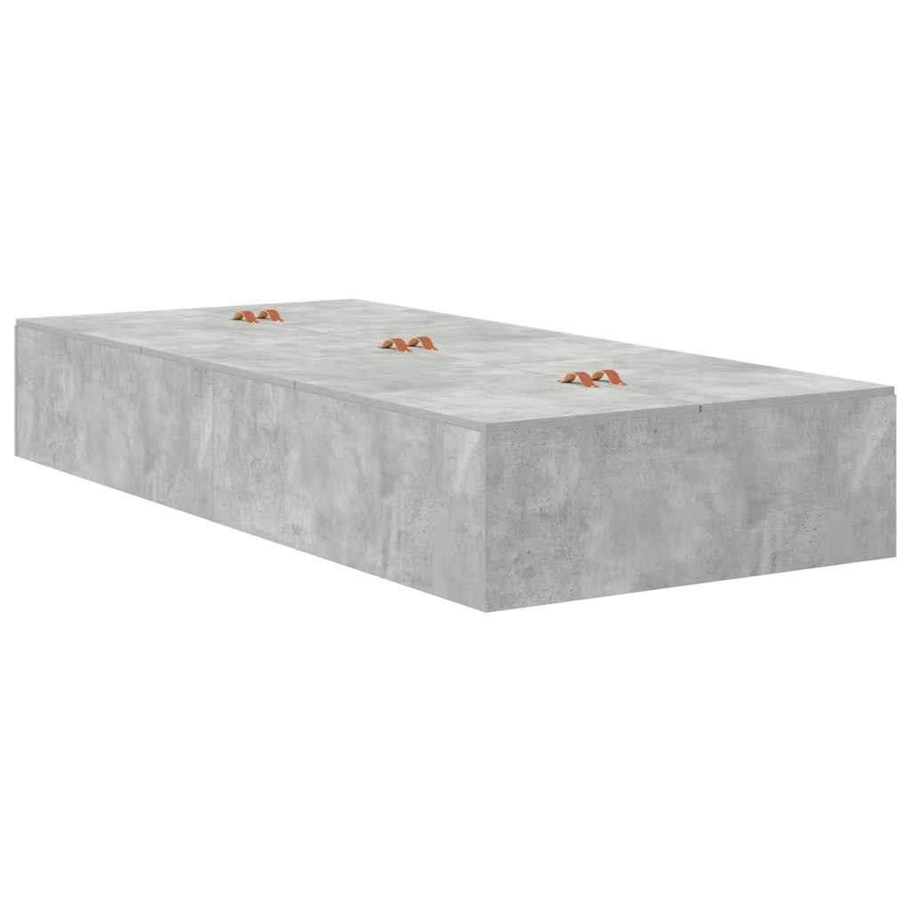 Ágykeret tárolóval ajtóval Beton Szürke 90 x 200 cm Szerelt Fa