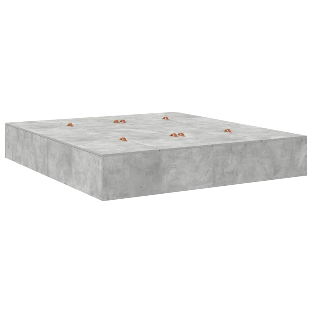 Ágykeret tárolóval ajtóval Beton Szürke 200 x 200 cm Szerelt Fa