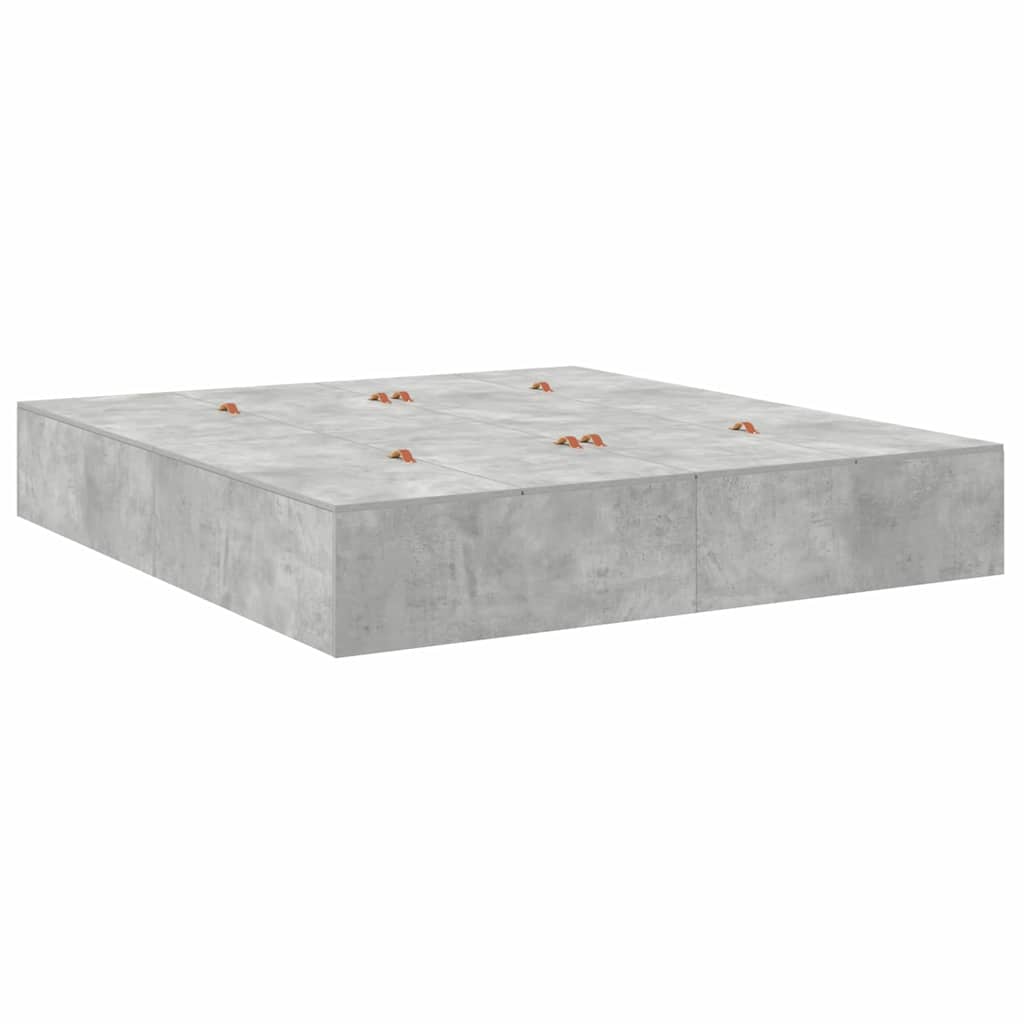 Ágykeret tárolóval ajtóval Beton Szürke 200 x 200 cm Szerelt Fa