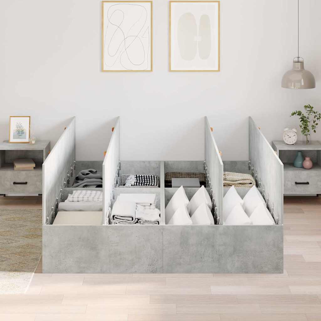 Ágykeret tárolóval ajtóval Beton Szürke 140 x 190 cm Szerelt Fa