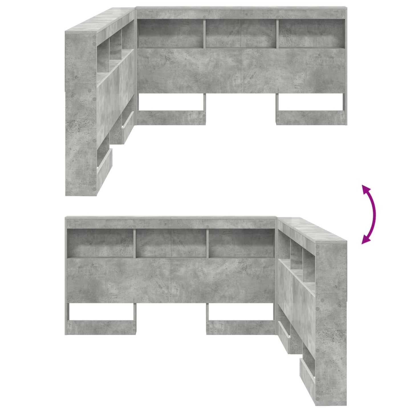 Tároló fejtámla polcokkal tárolóval Beton Szürke 140 cm Faanyag