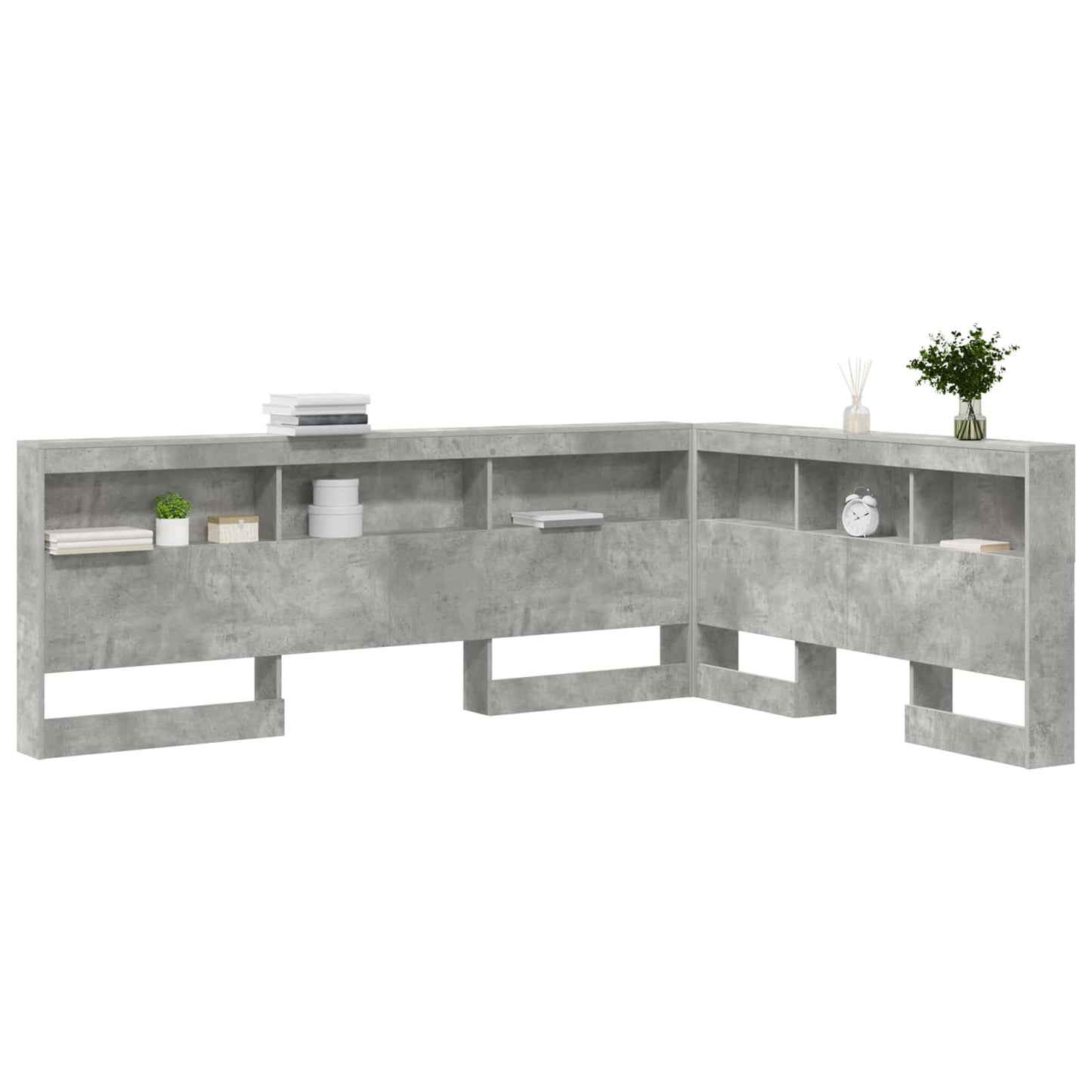 Tároló fejtámla polcokkal tárolóval Beton Szürke 140 cm Faanyag