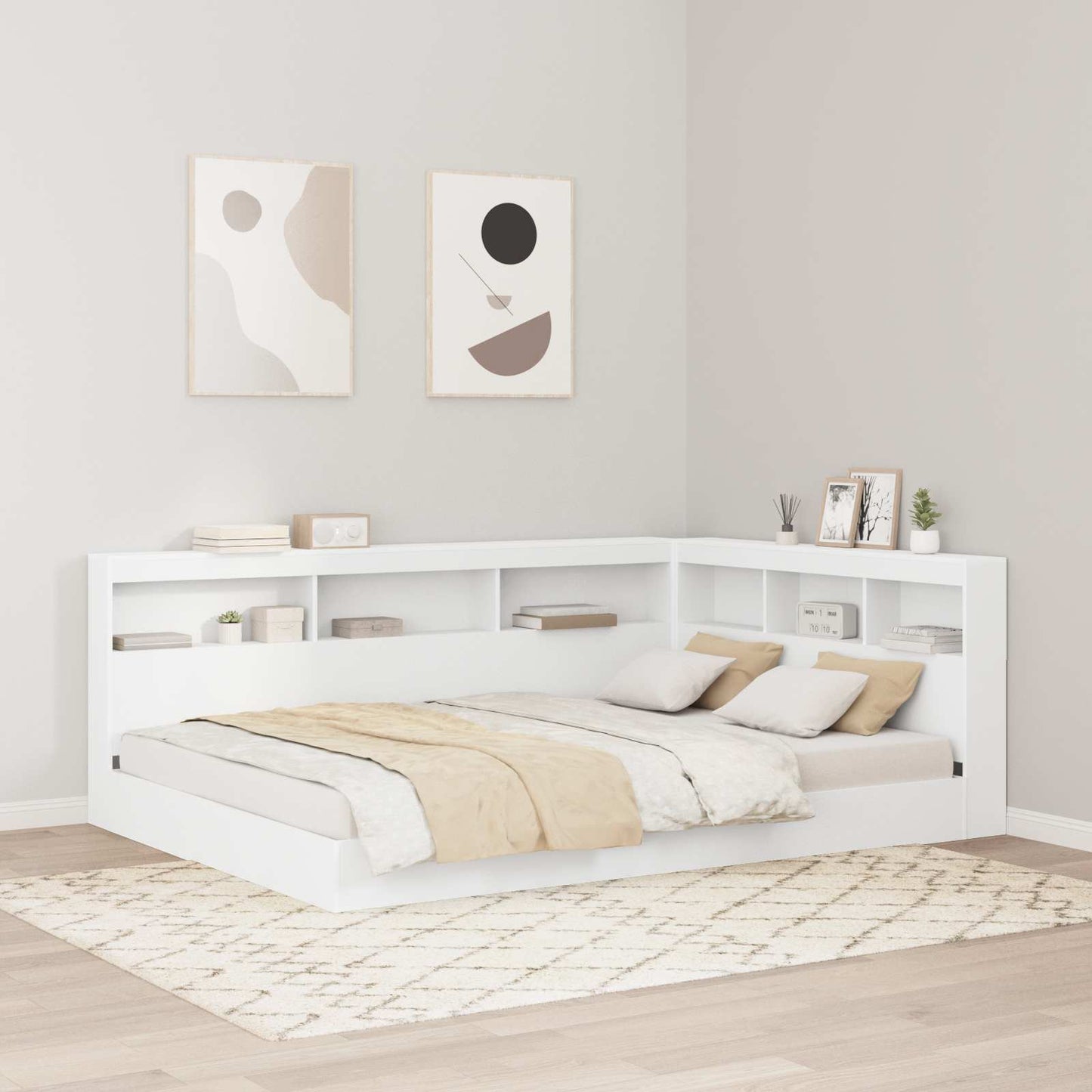 Tároló fejtámla polcokkal fejtámlával Fehér 160 cm Faanyag