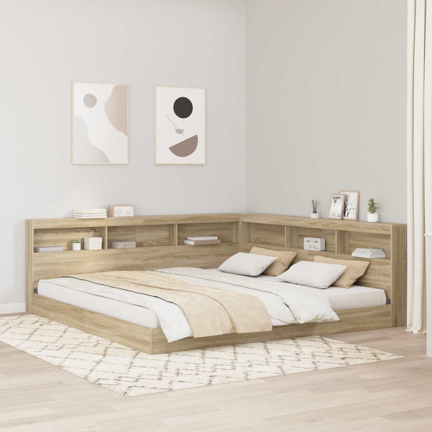Tároló fejtámla polcokkal tárolóval Sonoma tölgy 180 cm Faanyag