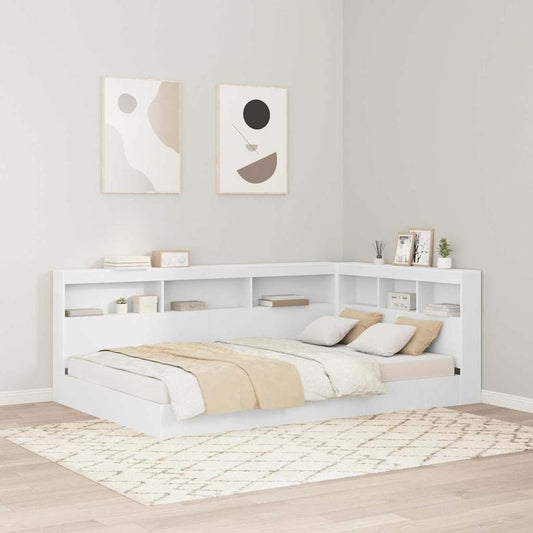 Tároló fejtámla polcokkal Fehér 207,5 x 137,5 x 76,5 cm Faanyag