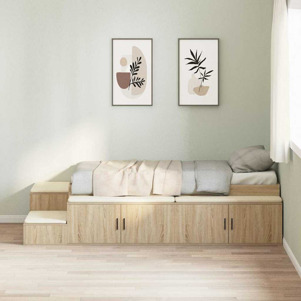 Ágykeret tárolóval Sonoma tölgy 80 cm Szerelt Fa