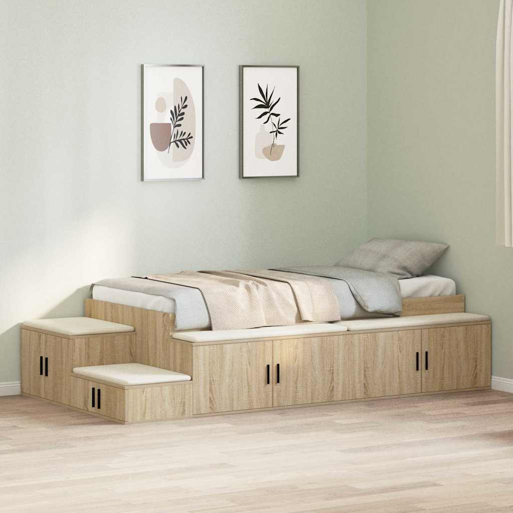 Ágykeret tárolóval Sonoma tölgy 80 cm Szerelt Fa