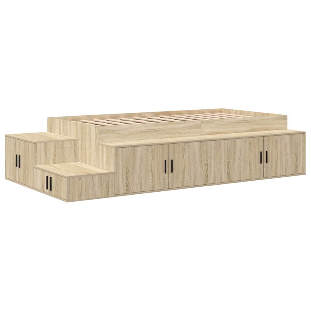 Ágykeret tárolóval Sonoma tölgy 80 cm Szerelt Fa