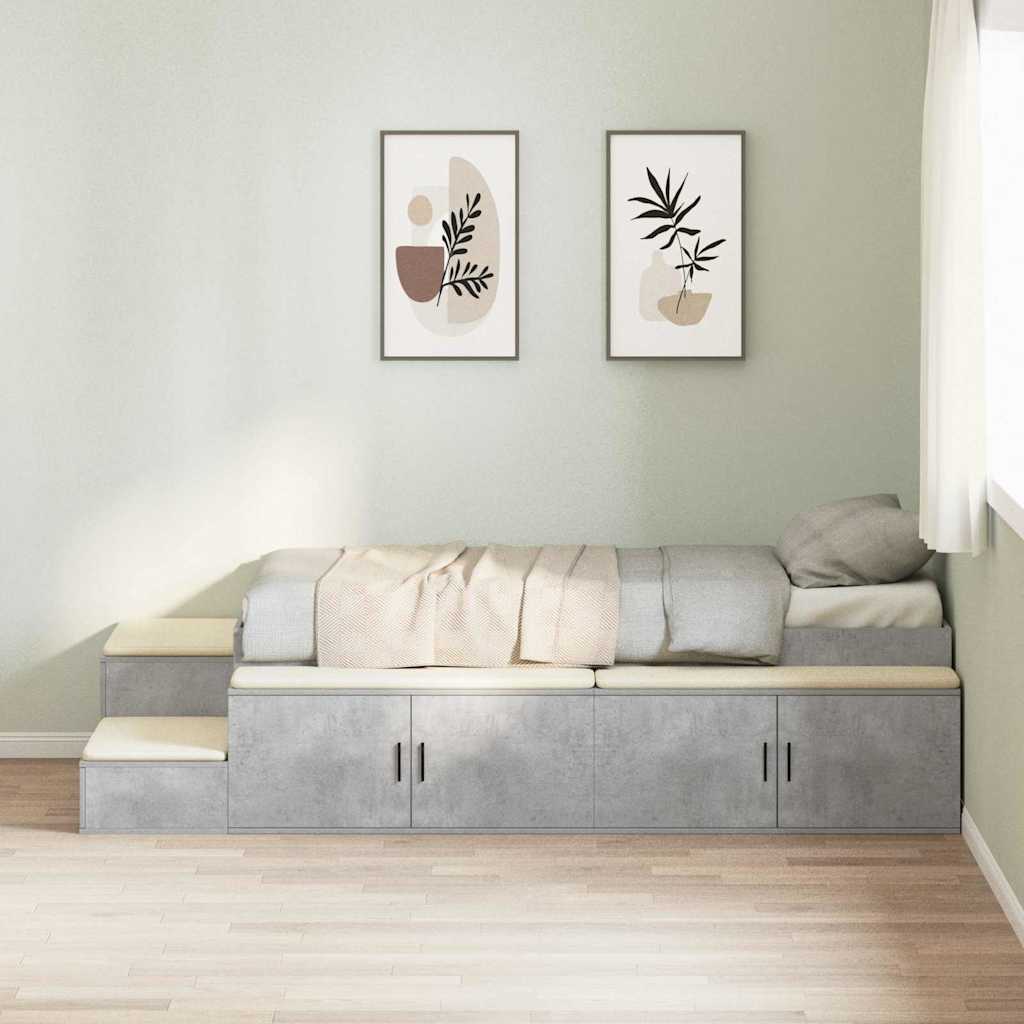 Ágykeret tárolóval Beton Szürke 80 cm Szerelt Fa
