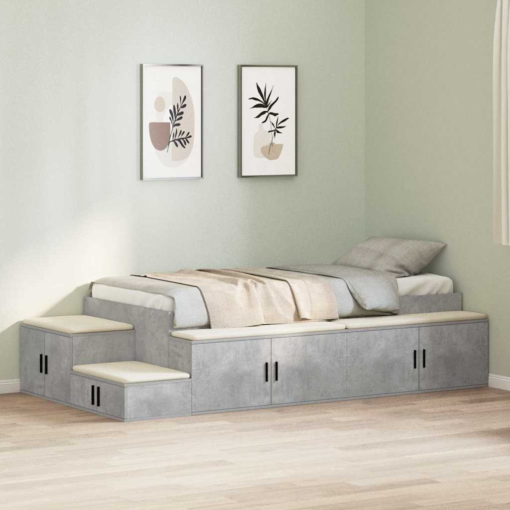 Ágykeret tárolóval Beton Szürke 80 cm Szerelt Fa