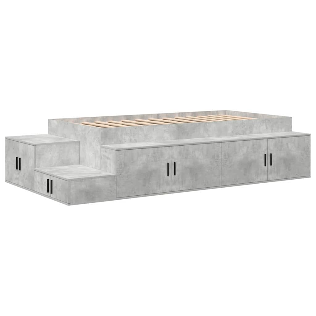 Ágykeret tárolóval Beton Szürke 80 cm Szerelt Fa