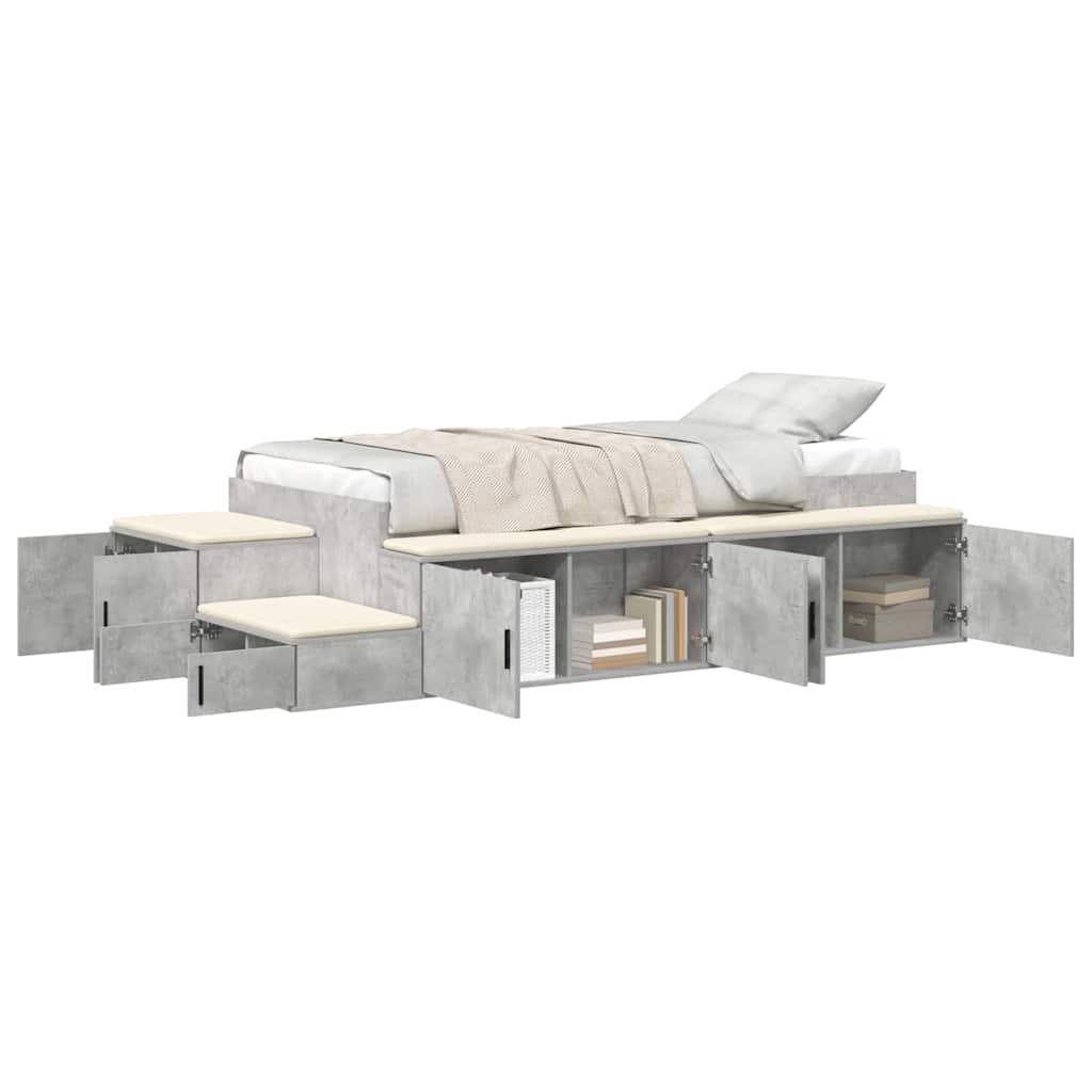 Ágykeret tárolóval Beton Szürke 80 cm Szerelt Fa
