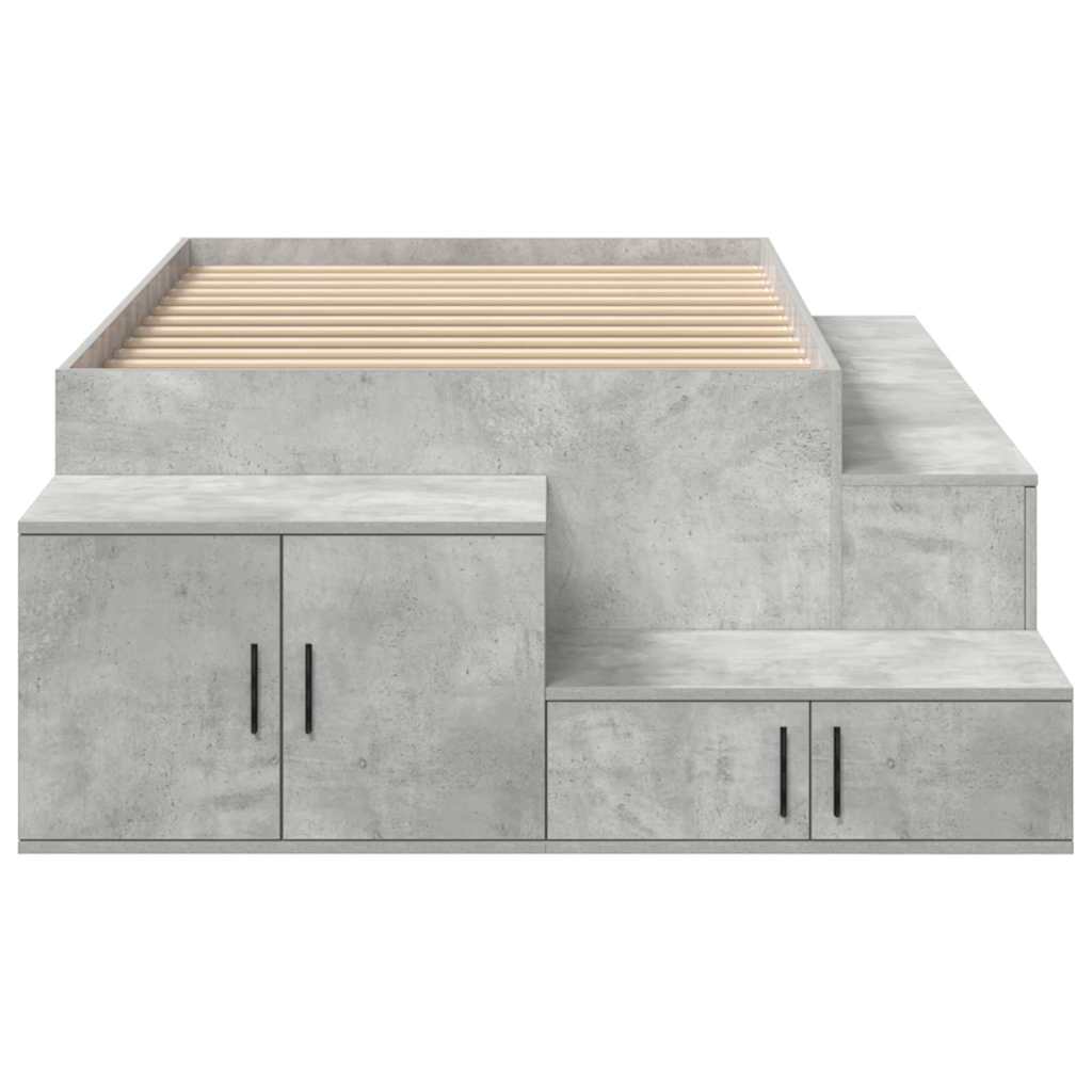 Ágykeret tárolóval Beton Szürke 80 cm Szerelt Fa
