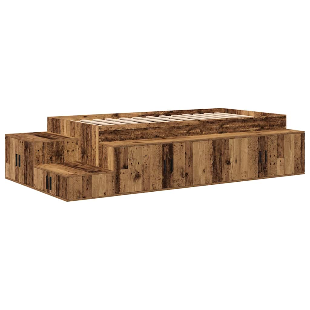 Ágykeret tárolóval Öreg fa 80 cm Szerelt Fa