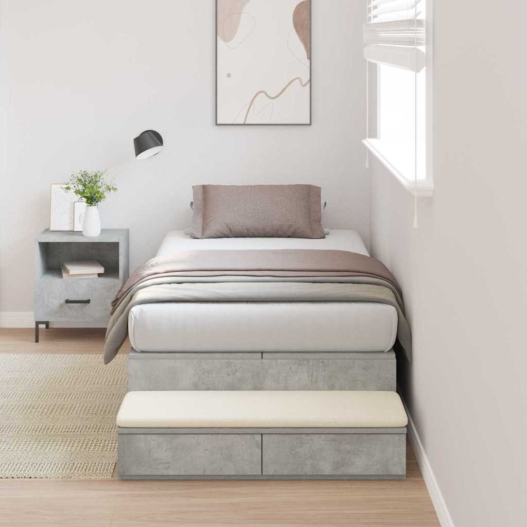 Ágykeret tárolóval fiókkal tárolóval Beton Szürke 80 cm Faanyag