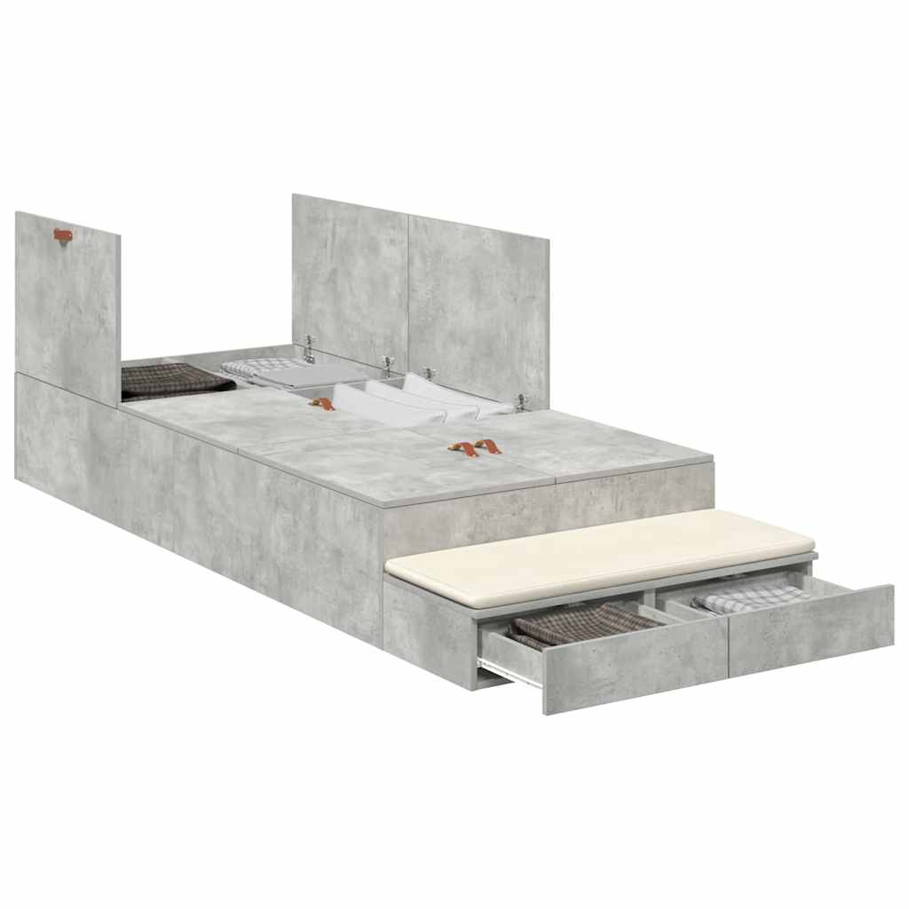 Ágykeret tárolóval fiókkal tárolóval Beton Szürke 80 cm Faanyag