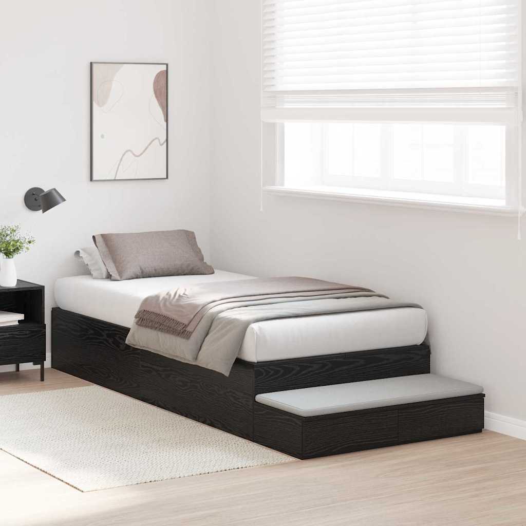 Ágykeret tárolóval fiókkal tárolóval Fekete tölgy 90 cm Faanyag