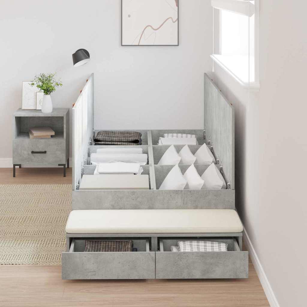 Ágykeret tárolóval fiókkal Beton Szürke 100 cm Faanyag