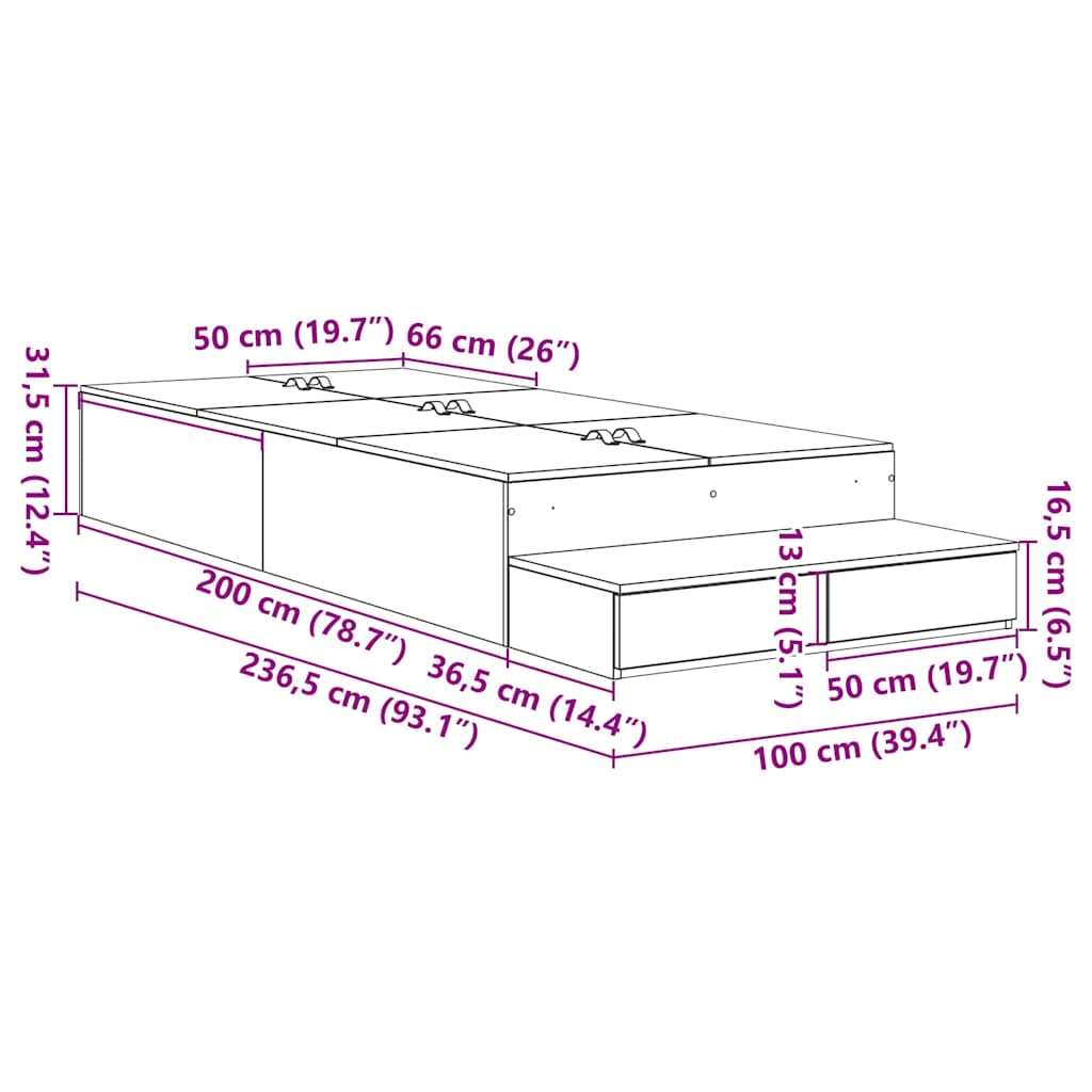 Ágykeret tárolóval fiókkal Szürke Sonoma 100 cm Szerelt Fa
